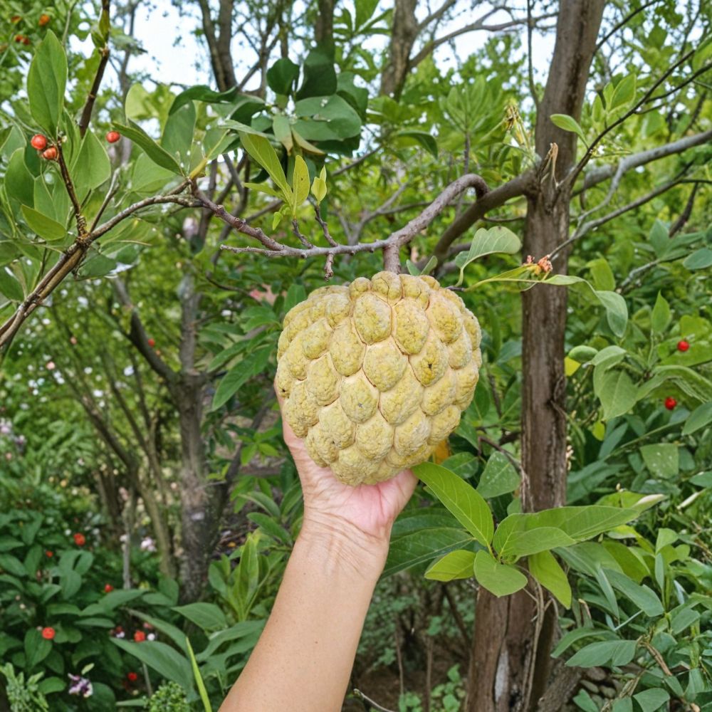 Sugar Apple Tree – Na Dai (Mãng Cầu Dai) Live Plant | 7–12 Inches Tall | Annona Squamosa Tropical Fruit Tree | 3.5 Inch Pot