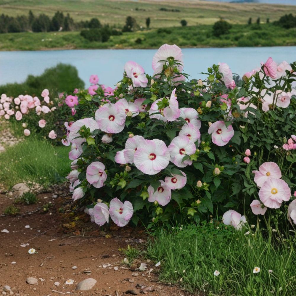 Hibiscus ‘Ballet Slippers’ – Hardy Hibiscus Live Starter Plant | Includes Nursery Pot Ruffled White Pink Blooms | Red Eye Flower | Summer to Fall Perennial | Easy to Grow