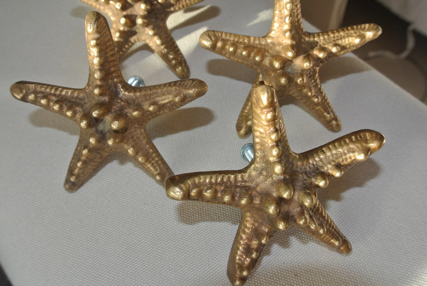 4 Pack Small Starfish Solid Brass Knobs - 70mm Premium Tropical Vintage Cabinet Hardware Set (Style B)