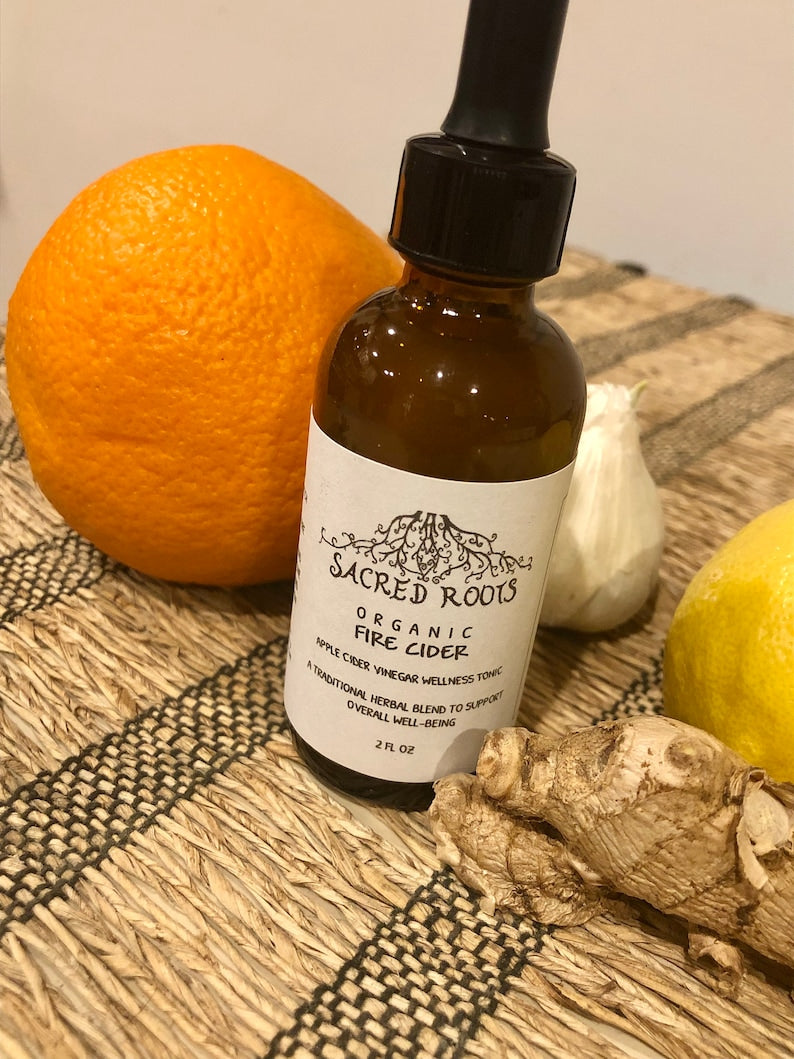 Organic Fire Cider Wellness Tonic - 2 Fl. Oz. Apple Cider Vinegar Blend - Immune Support - Sacred Roots Nursery