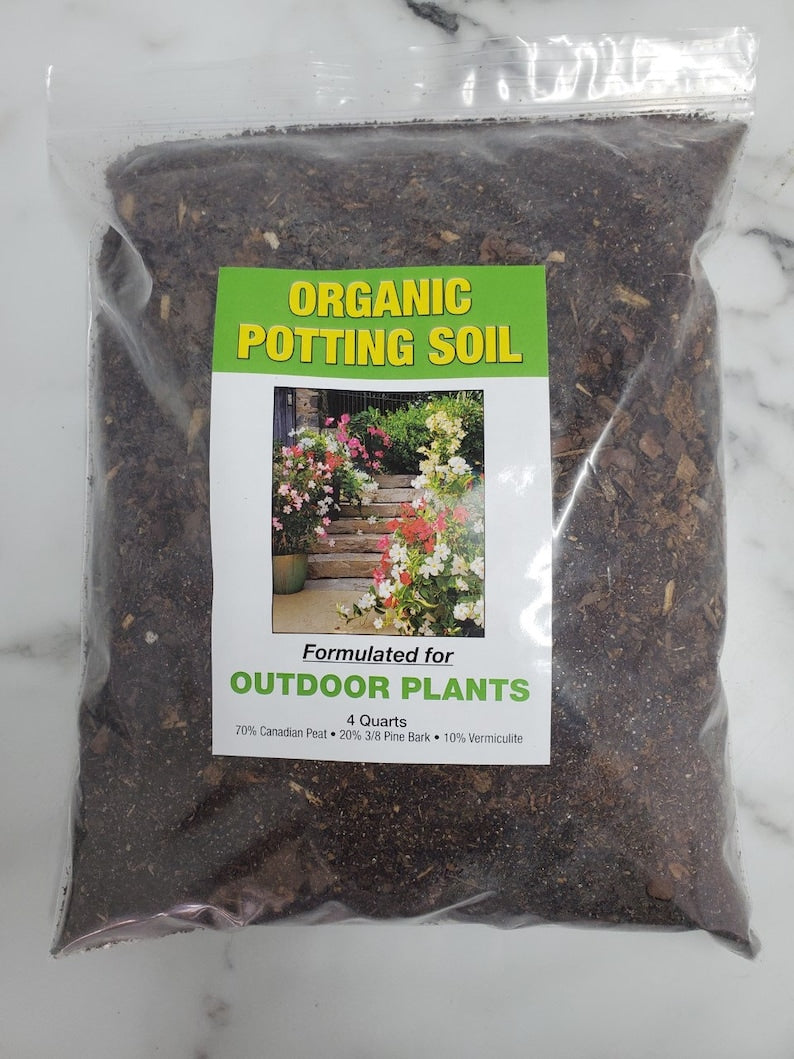 Organic Potting Soil 4 Quart for Outdoor Plants - 70% Canadian Peat, 20% Pine Bark, 10% Vermiculite - Ideal for Gardening