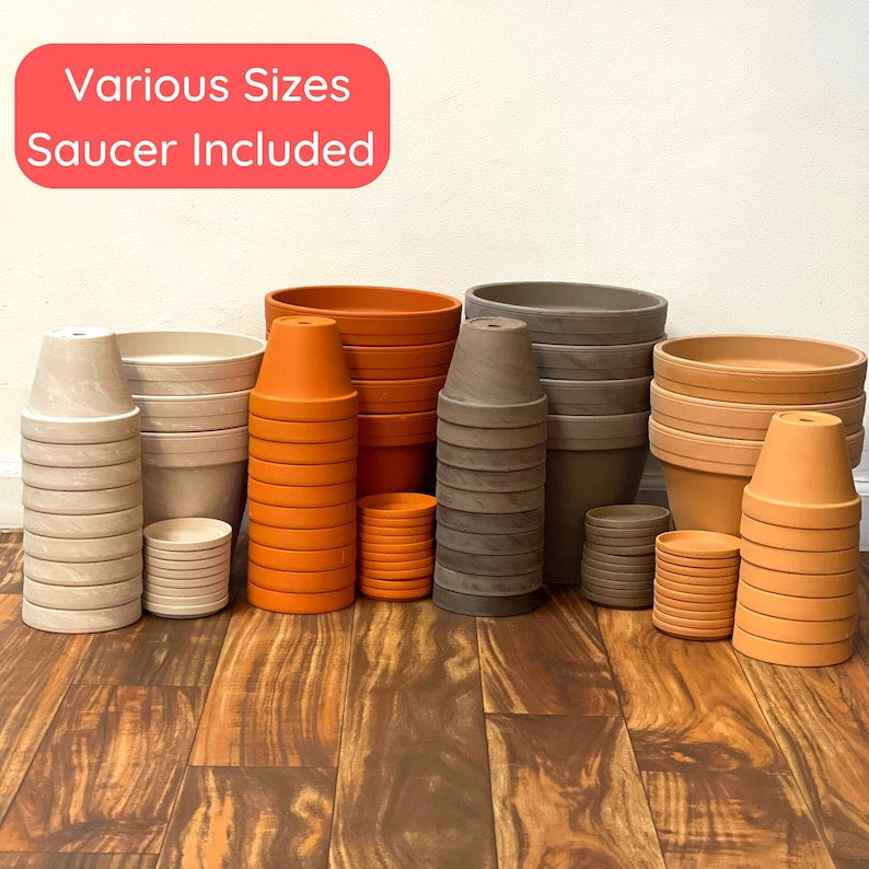 Terracotta Planter Pot with Saucer & Drainage | Indoor Outdoor Plant Pot | 4 Inch & 8 Inch | Basalt Style
