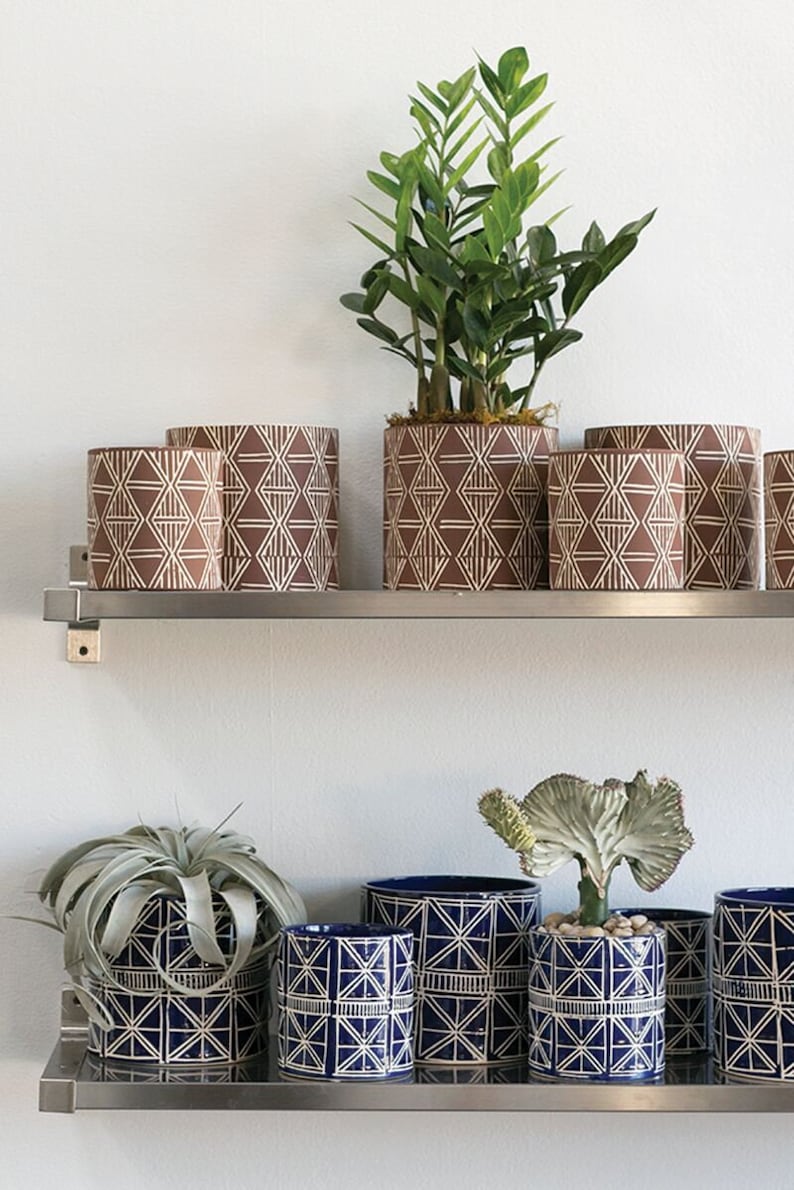 Lisbon Planter - Glazed Ceramic Pot - Mediterranean Aesthetic - 5" x 5.25" & 6.75" x 6.5" - Ideal for Houseplants
