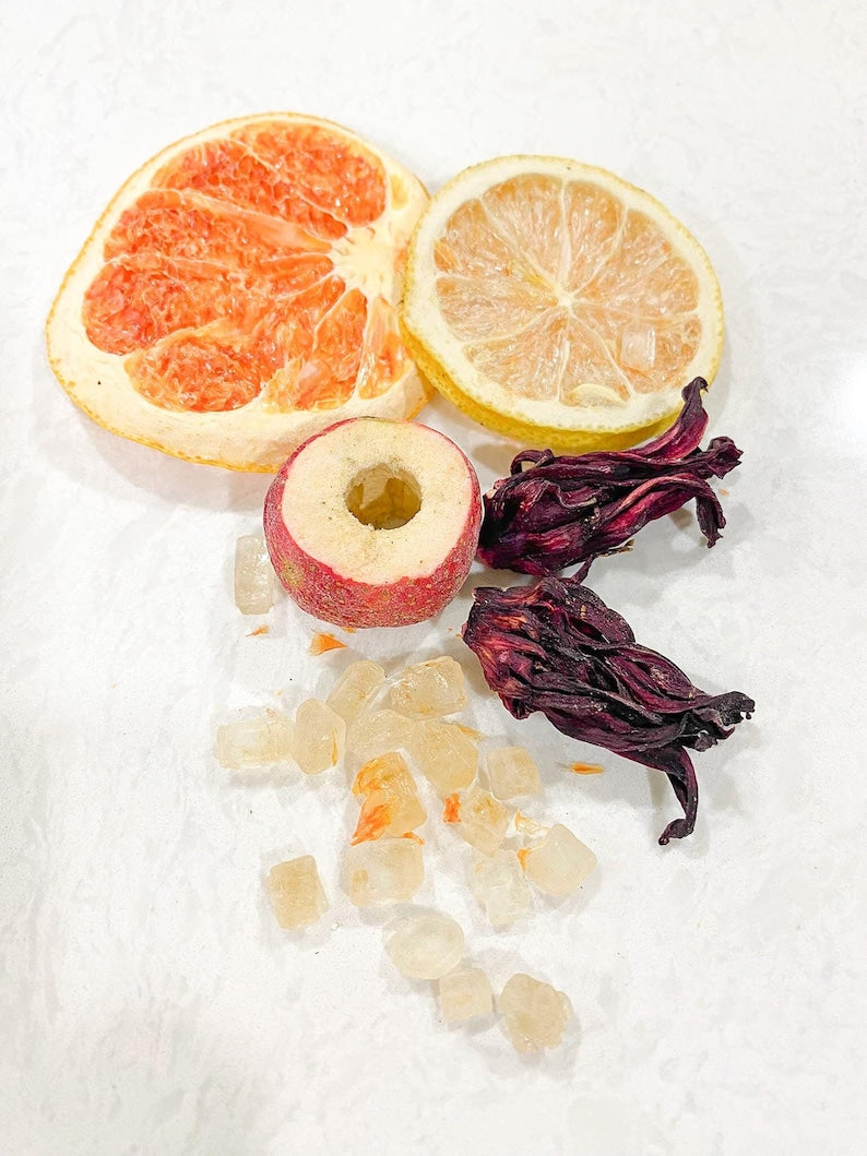 Organic Hibiscus Hawthorn Orange Lemon Tea 3-Pack - Air Dried Fruit Herbal Blend for Hot Cold Brew, Handmade Natural Drink