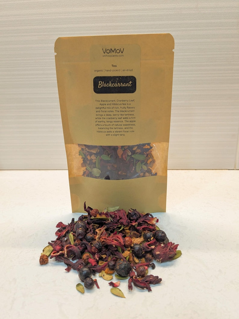 Organic Herbal Tea Blend 1 oz - Blackcurrant, Cranberry Leaf, Apple & Hibiscus - Natural Cold & Hot Brew Drink