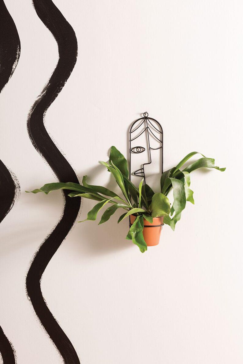 modern black hanging planter Cubism Wall Planter 5" Black/Terracotta Decorative Hanging Planter