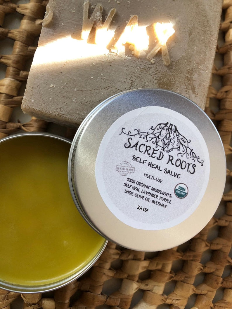 Organic Self Heal Salve 3.4oz - Healing Balm with Lavender & Purple Sage - 100% Natural Ingredients - Sacred Roots
