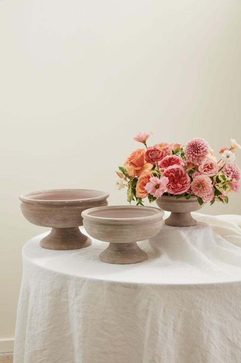 Ceramic Planter 7" Natural Pink-Beige Compote for Houseplants & Flowers - Apricity Planter