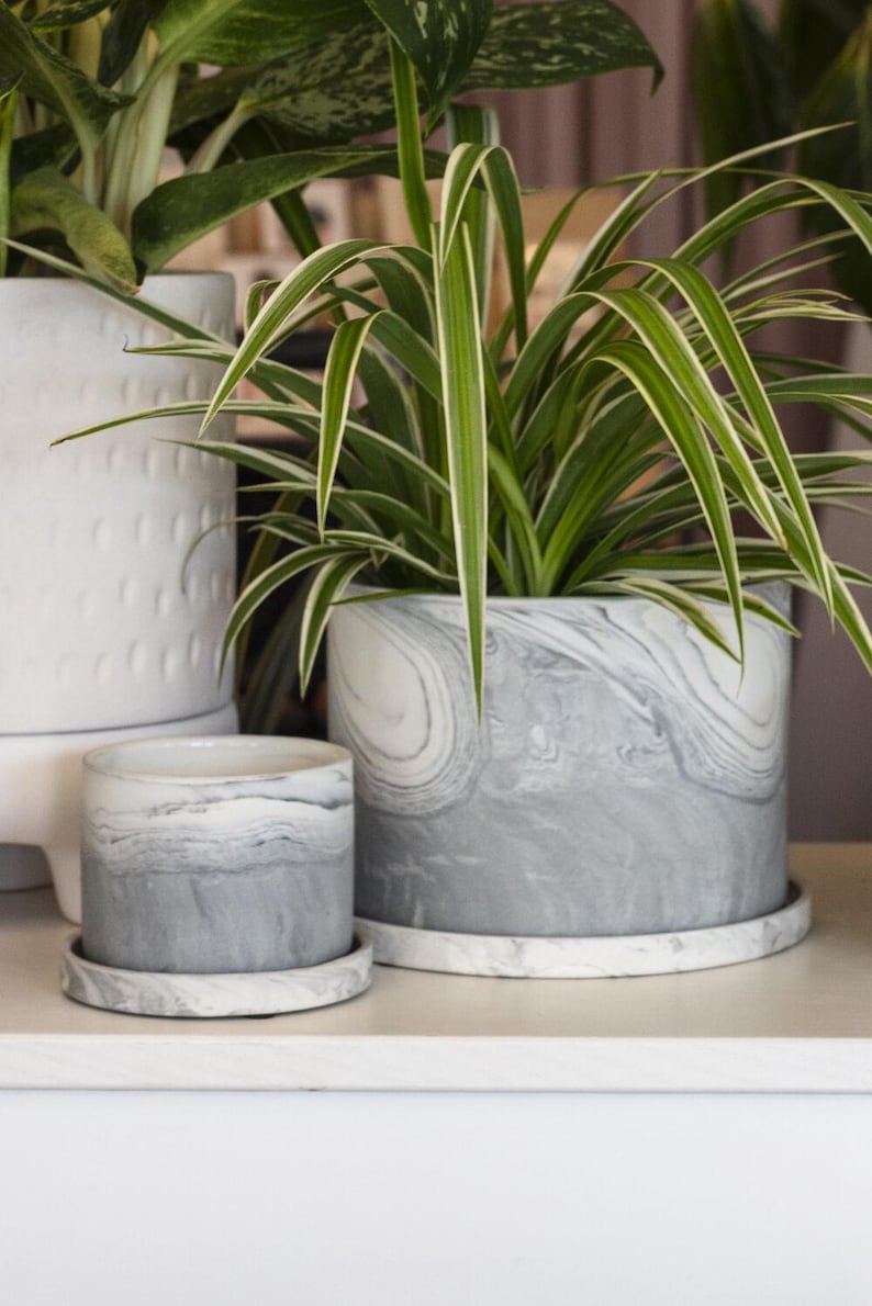 Marble Planter - Ceramic Pot for Houseplants - Minimalist Scandinavian Decor - Fits 4" Plants - Modern Design