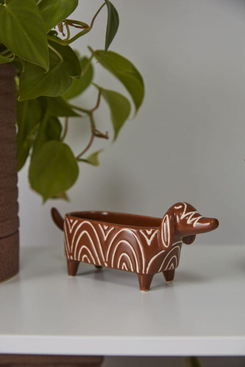 dog planter pot Ceramic Dog Planter 8" Dachshund Terracotta Sedona Pup Decorative Pot for Succulents & Trailing Plants