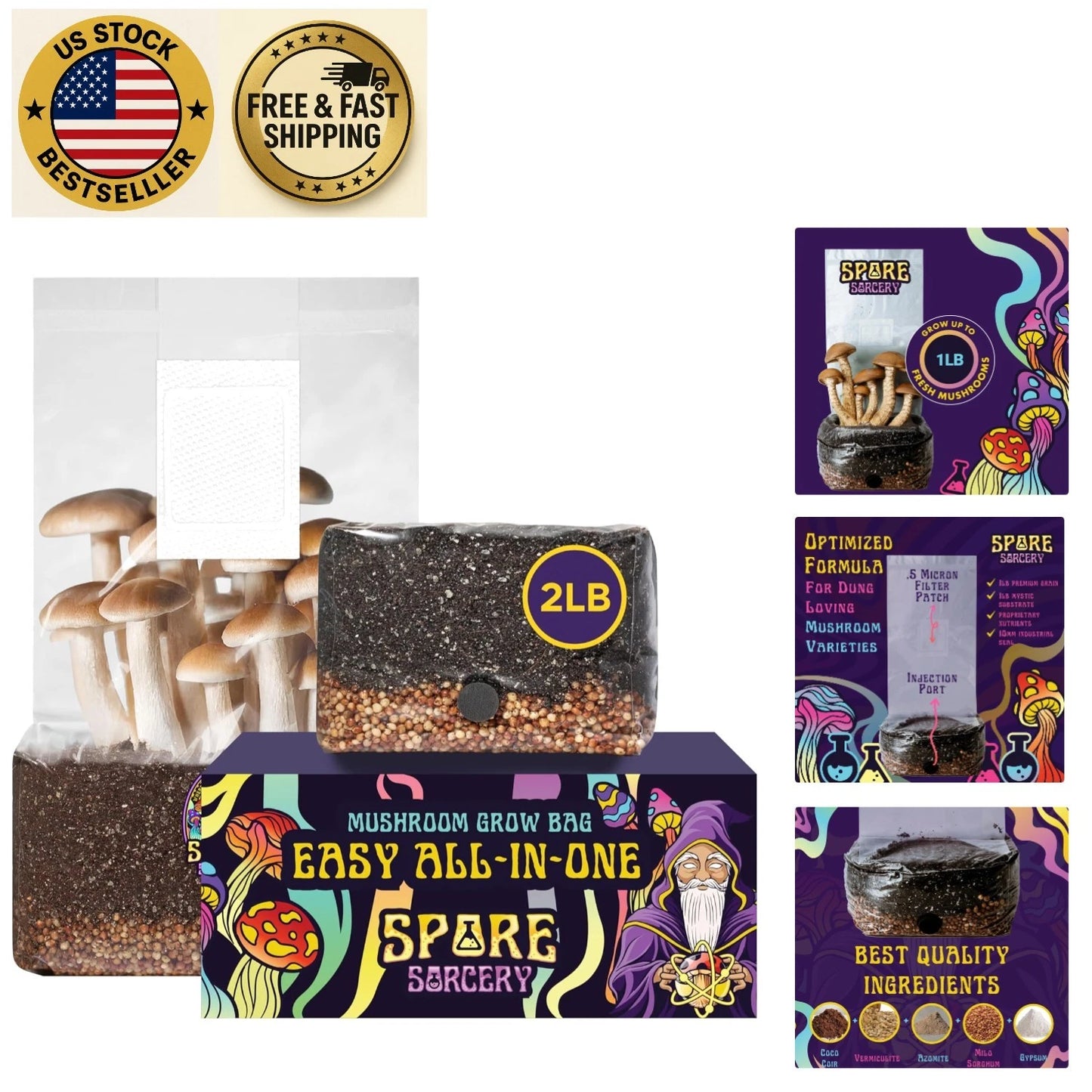 Mushroom Grow Kit 2 LB All-in-One Nutrient-Rich for Home Gardeners - Easy Setup, Multiple Flushes, Sterile (No Monotub Required)
