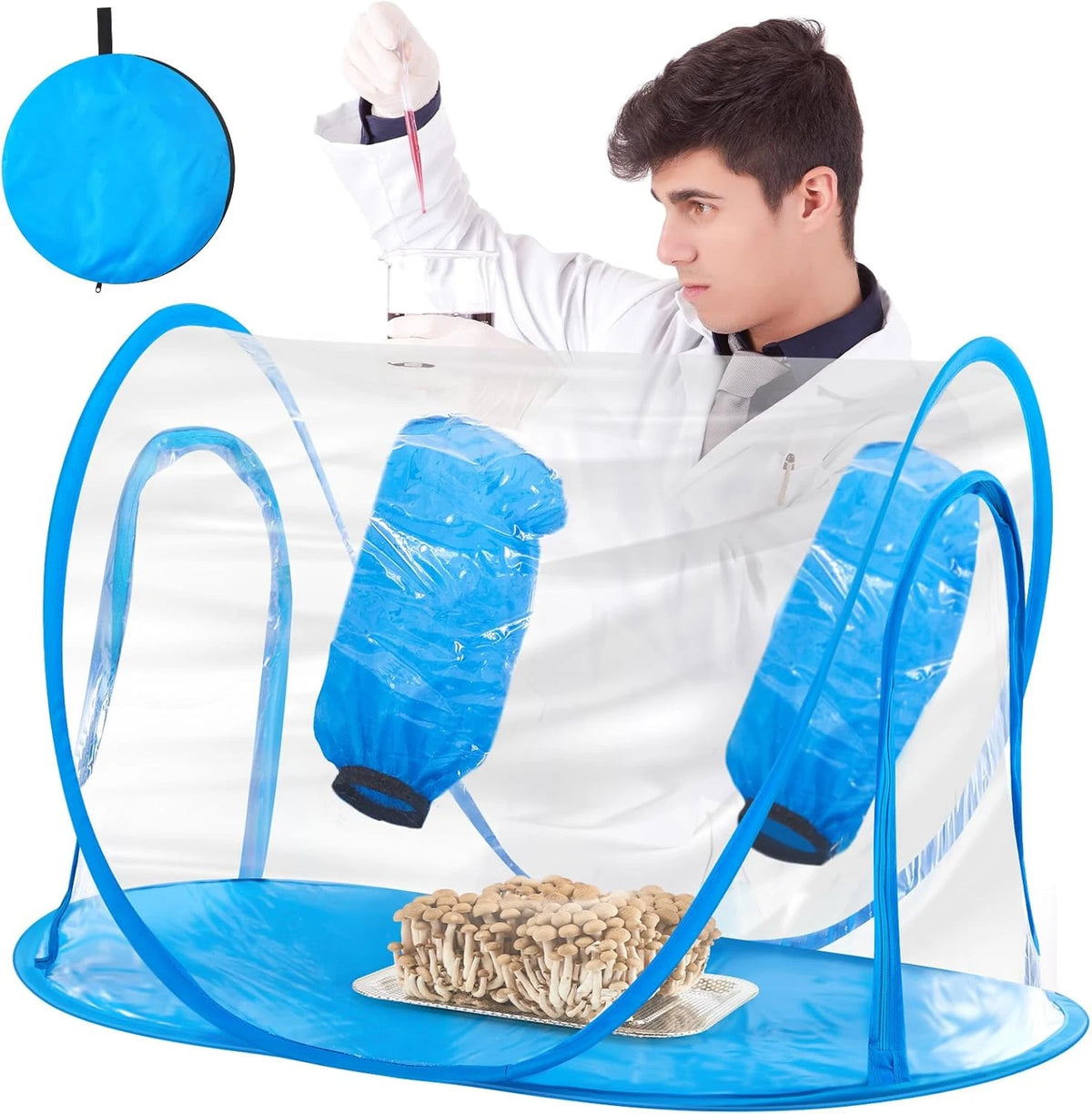 Large Still Air Box for Mushroom Growing Kit, 35.5"x23.5"x23.5", Clear & Blue Mycology Tent, Portable Mushroom Cultivation