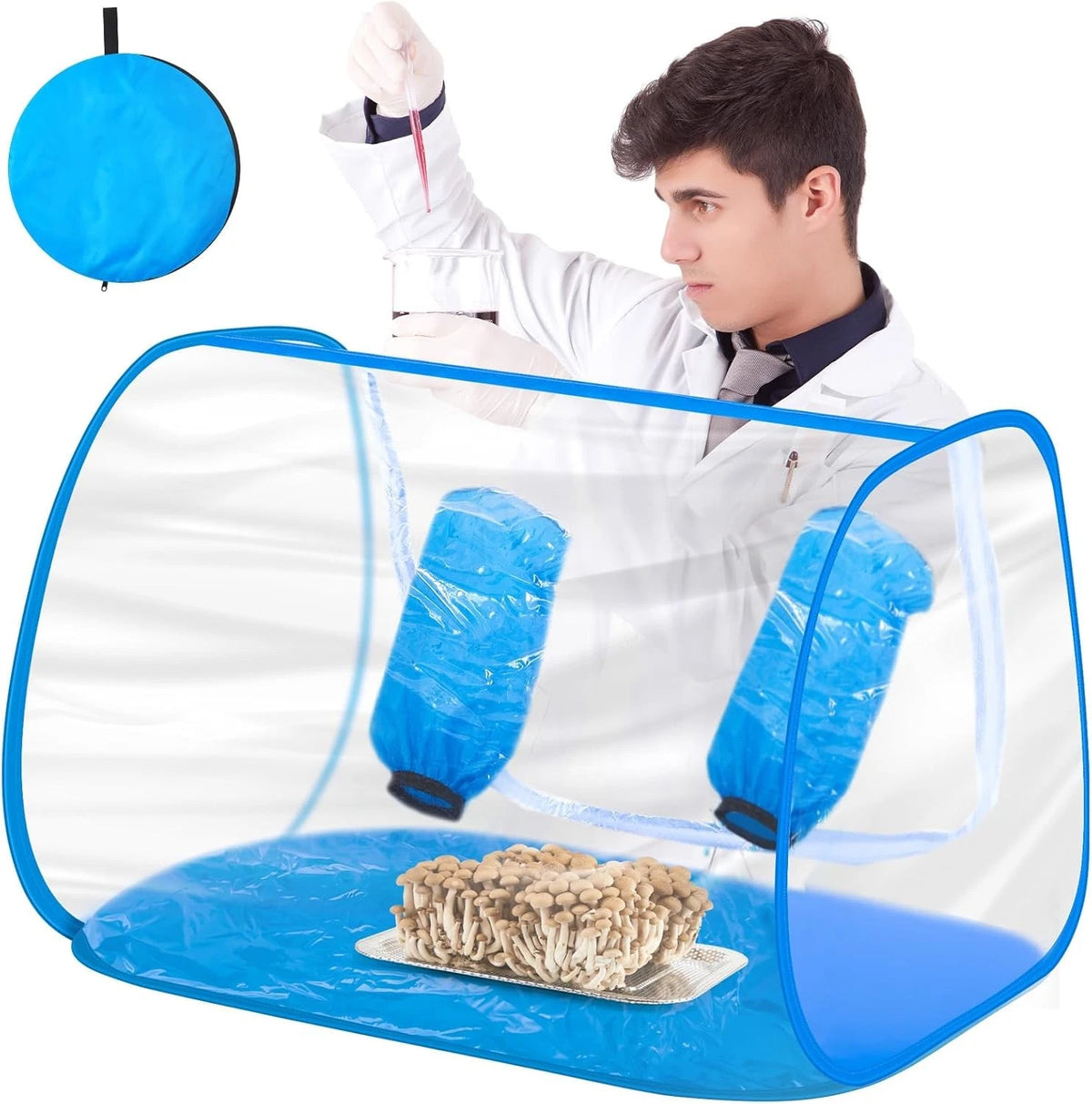 Juexica Mushroom Grow Kit - Large Still Air Box 35.5" x 23.5" - Clear & Blue, Innovative Airflow Design, PVC & Oxford Fabric