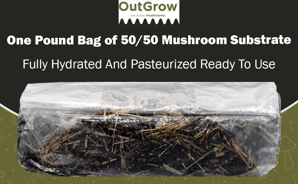 50/50 Mushroom Substrate 1 lb Bag - Straw & Manure Blend for High Yields - Pasteurized & Ready to Use (Out-Grow)