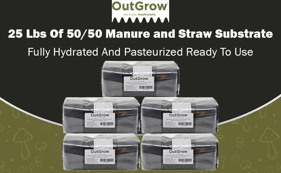 50/50 Straw & Horse Manure Mushroom Substrate - 25 lbs Bulk Pack - Premium Blend for High Yields - Ideal for Dung-Loving Mushrooms