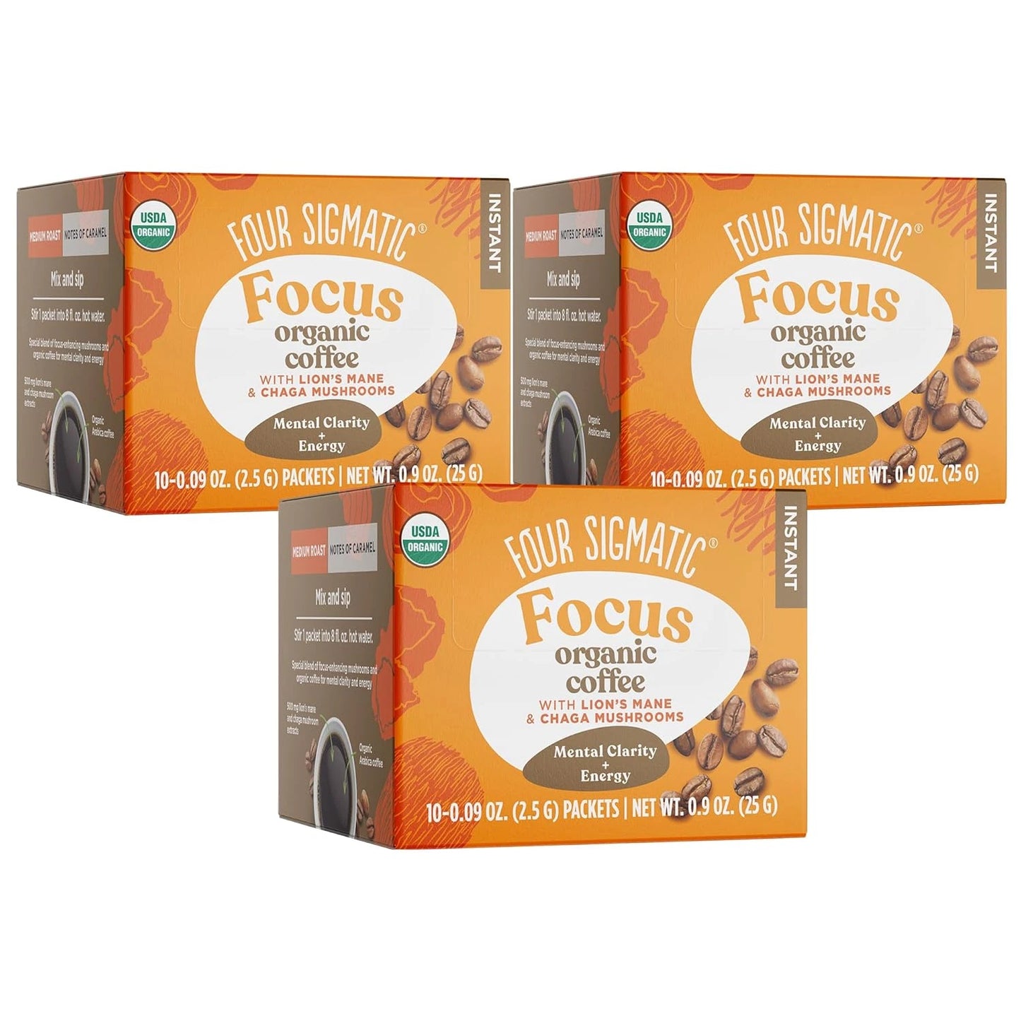 Mushroom Coffee Pack of 30 Instant Packets - Lion's Mane & Chaga Blend - Four Sigmatic Instant Coffee Mix