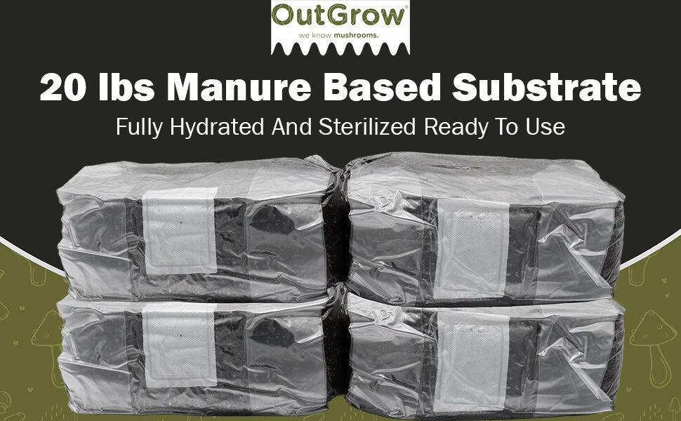 Manure-Based Mushroom Substrate 20 lbs (4 x 5 lb Bags) - Premium Nutrient-Rich Blend for Mycelium Growth and High Yields