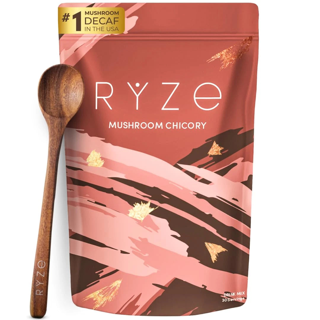 Caffeine-Free Coffee Alternative Powder | Organic Mushroom Chicory Blend with 6 Adaptogenic Mushrooms | RYZE