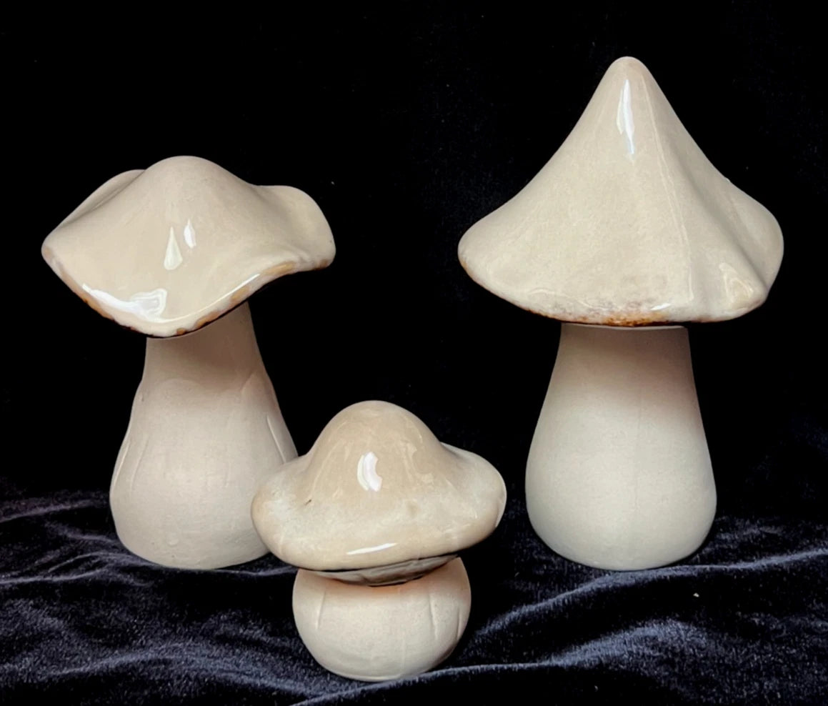 Mushrooms Ceramic Set of 3 - Decorative Garden Fungi - Cracker Barrel - Indoor/Outdoor Display