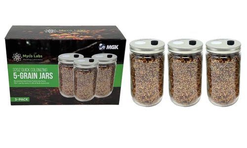 Premium 5-Grain Mushroom Spawn Jars 32oz 3-Pack - Quick Colonizing Fungi Cultivation - Organic Substrate for Home Growing