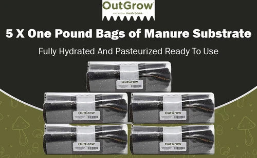 Manure Based Mushroom Substrate | 5 x 1 lb Bags | Nutrient-Rich Bulk Mix for Mushroom Cultivation | Ideal for All Varieties