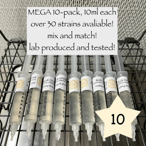 Mushroom Liquid Culture Syringe 10-Pack - Mix & Match 30+ Strains for Home Cultivation - Sterile Liquid Cultures