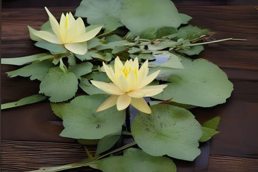Texas Dawn Pond Lily Pack of 3 - Nymphaea x 'Texas Dawn' - Lemon Yellow Flowers, Star Shaped, Reddish Brown Pads