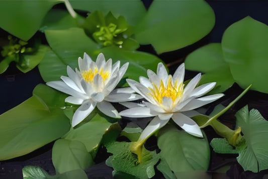 Hermine Pond Lily Pack of 3 - Nymphaea x 'Hermine' - White Flowers with Yellow Centers - Ideal for Tub Gardens