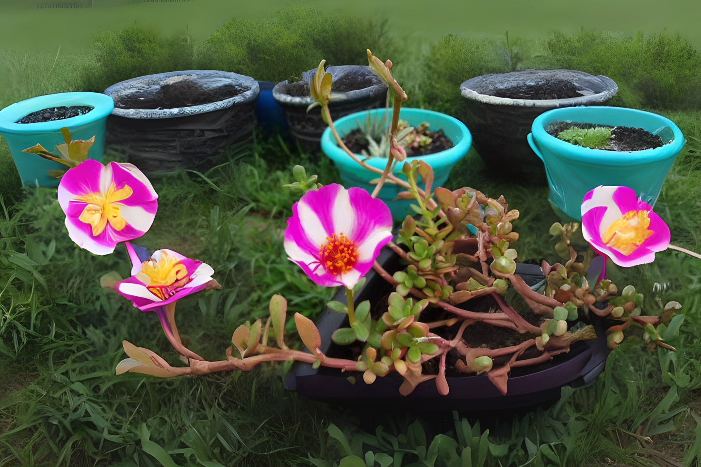 Portulaca Plant in 6in Pot - Pink Lady Bicolor Pink White - Drought-Tolerant Moss Rose - Portulaca grandiflora