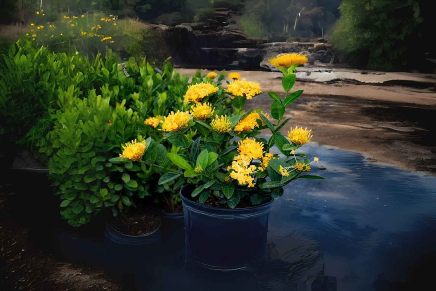 Dwarf Ixora Yellow Plant 1 Gal Pot - Compact Evergreen Shrub with Star-Shaped Flowers (Ixora chinensis) for Small Gardens