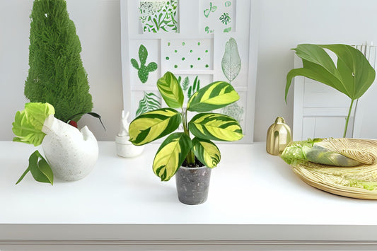 Ctenanthe lubbersiana 'Golden Mosaic' Plant in 10" Pot | Never Never Plant | Colorful Foliage | Easy Care Houseplant
