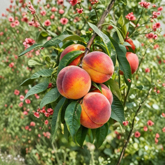 2 Peach Trees – Elberta & Belle of Georgia | Prunus persica Live Bare Root | 2 Ft Tall Fruit Trees | Yellow & White Peach Variety | Backyard Orchard Starter