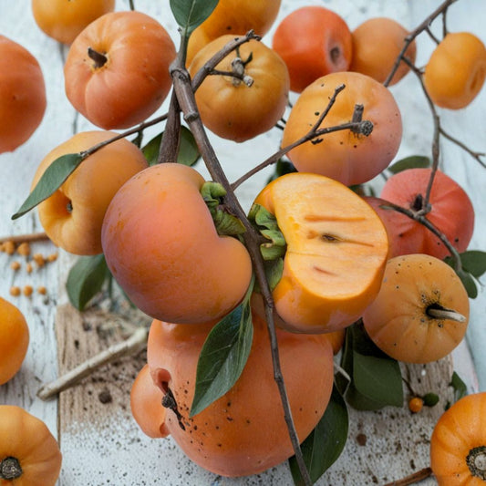 Giant Fuyu Persimmon – Diospyros kaki Grafted Tree | 3–4 Feet Tall | Includes 3 Gallon Nursery Pot  Large Non-Astringent Fruit | Sweet & Crunchy | Fall Harvest Favorite