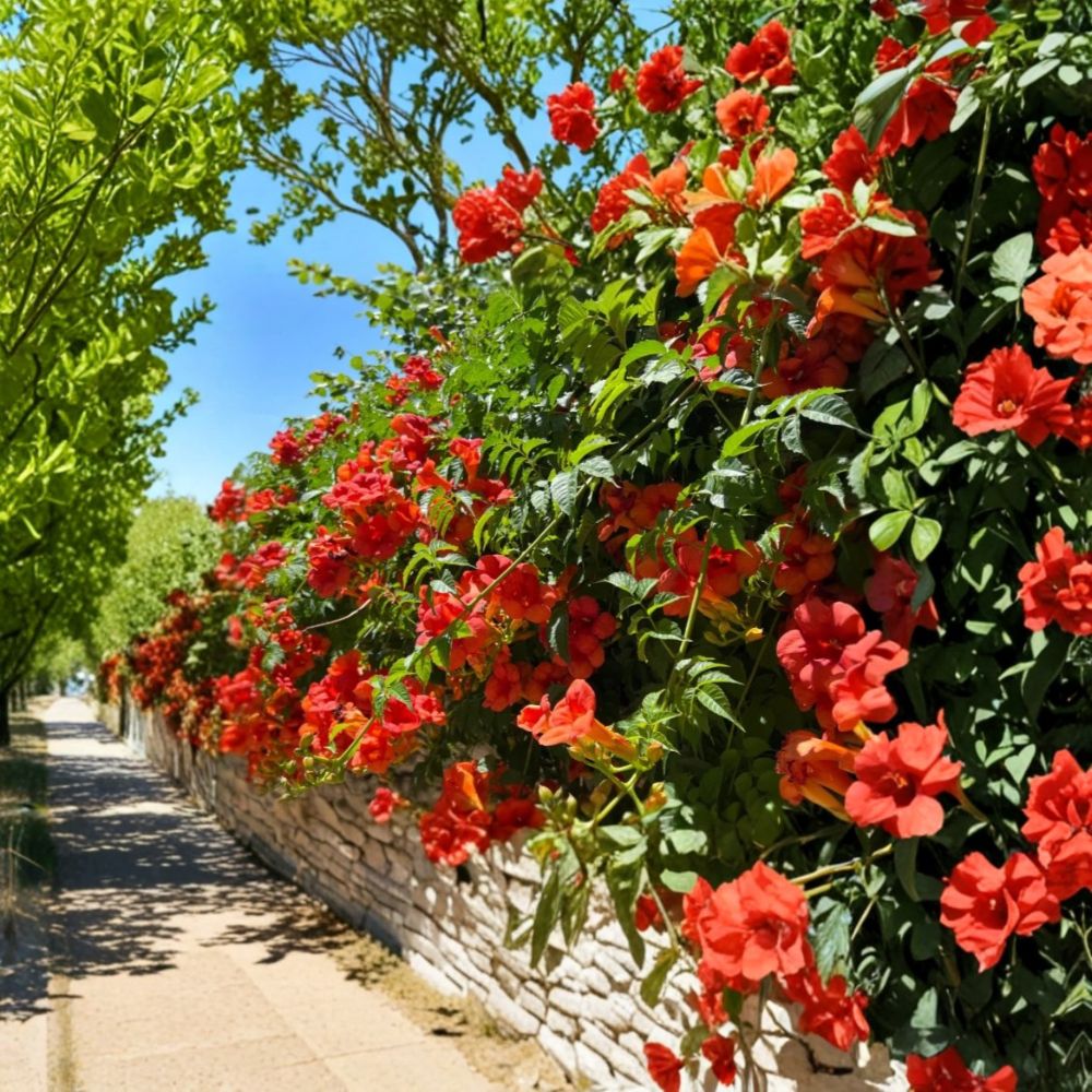 Scarlet Trumpet Creeper Vine – Campsis radicans Live Bare Root Plant | 12–18 Inch Hummingbird Vine | Fast Growing Climbing Flower