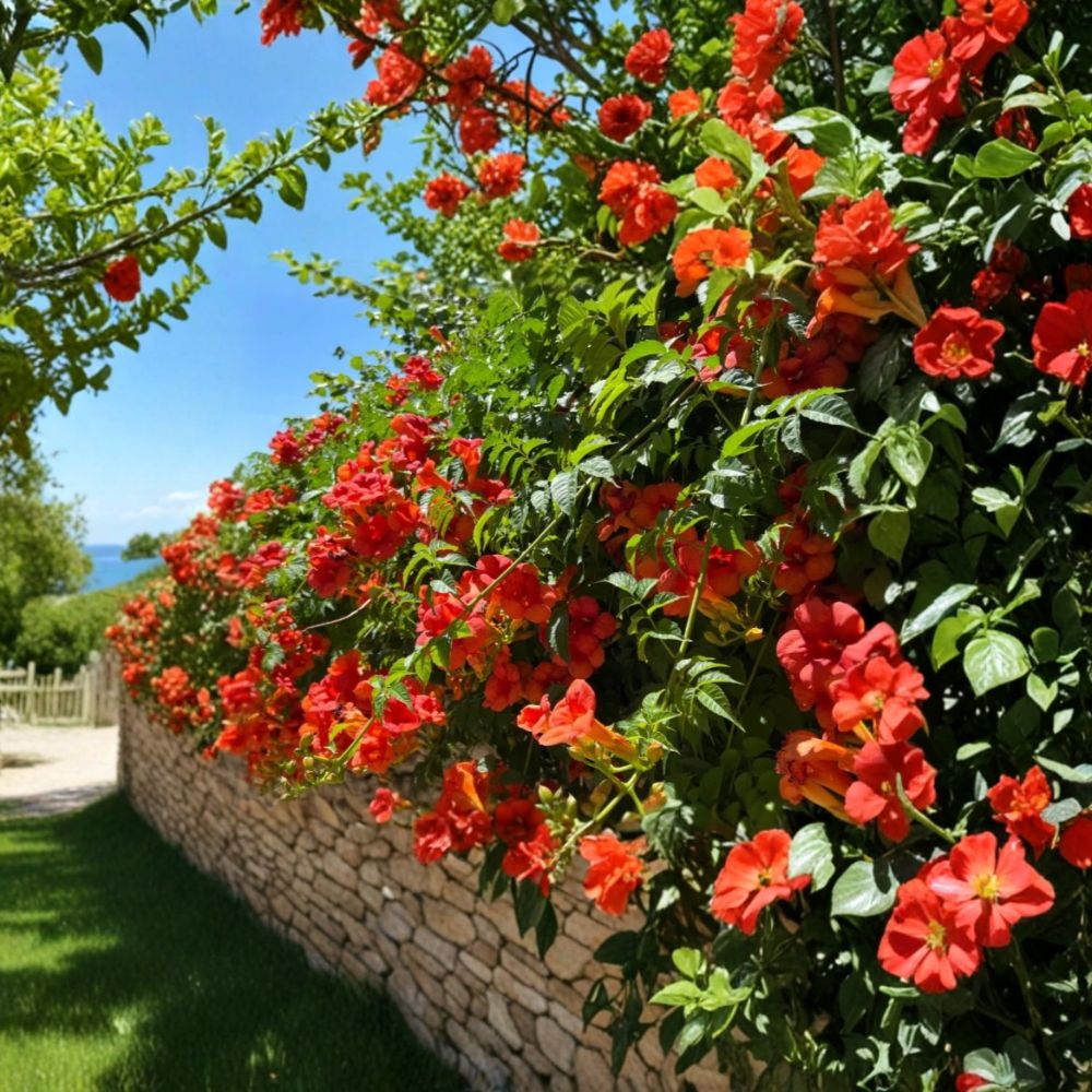 Scarlet Trumpet Creeper Live Plant | Campsis Radicans Vine 12–18 Inch | Hummingbird Attracting Climbing Vine | Bare Root | Fast Growing