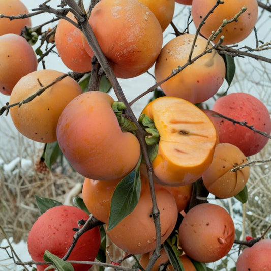Giant Fuyu Persimmon – Diospyros kaki Grafted Live Tree | 3 Feet Tall | Ships in 3 Gallon Pot  Large Sweet Non-Astringent Fruit | Fall Harvest | Self-Fruitful