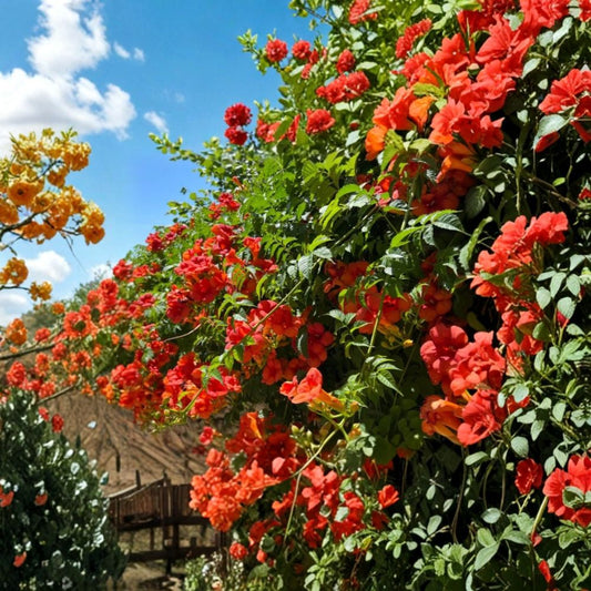 Scarlet Trumpet Creeper Vine – Campsis radicans Live Bare Root Plant | 12–18 Inch Vine | Hummingbird Attracting | Fast Growing Climber