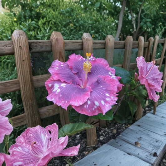 Tahitian Star Hibiscus Cuttings – Fuchsia Pink Speckled Flower | 2 Unrooted 4–8 Inch Cuttings | Tropical Flower Plant | Rare Hibiscus