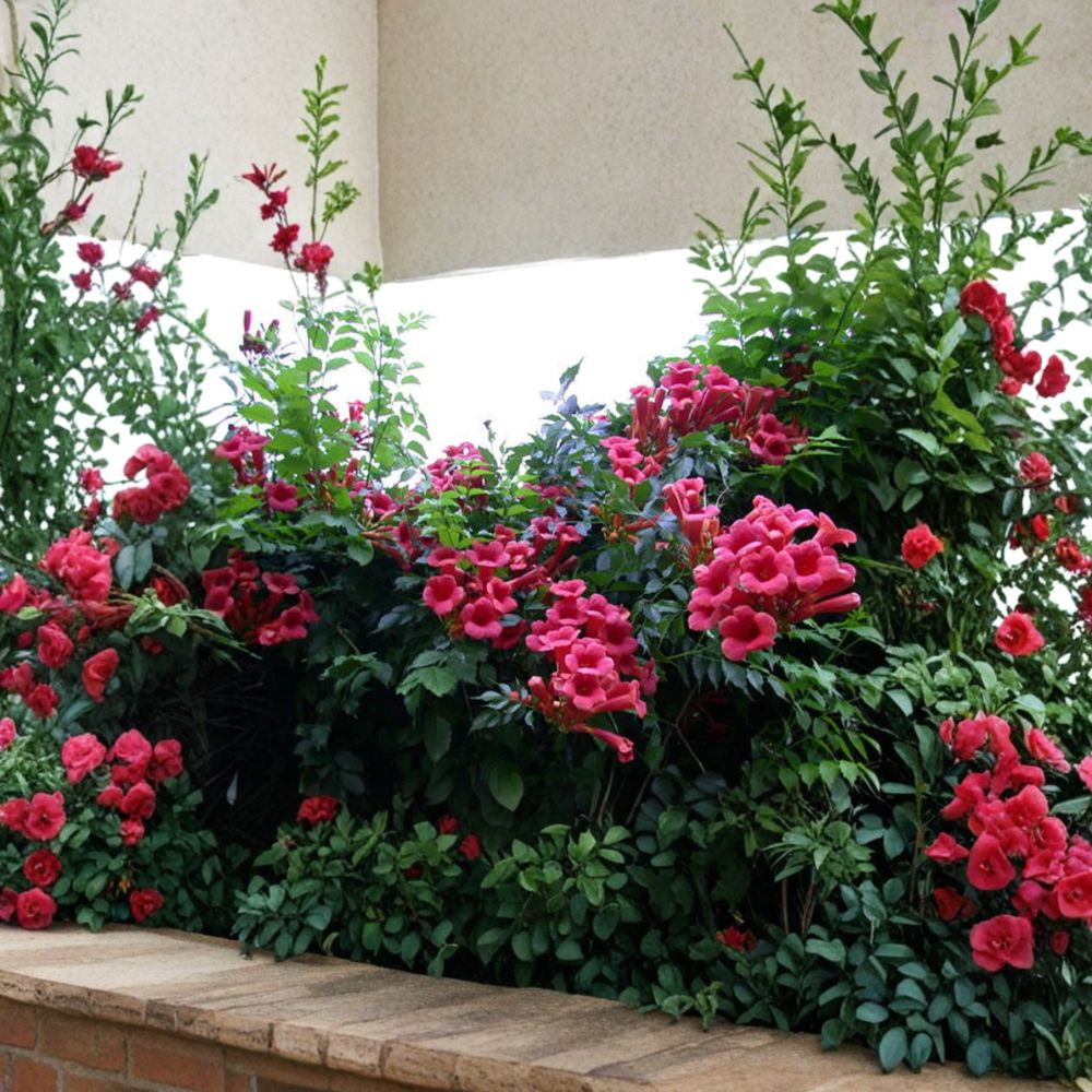 Trumpet Vine ‘Atropurpurea’ – Campsis radicans | Live Rooted Starter Plant | Scarlet Red Flowers | Fast Growing Climbing Vine | Hummingbird Plant