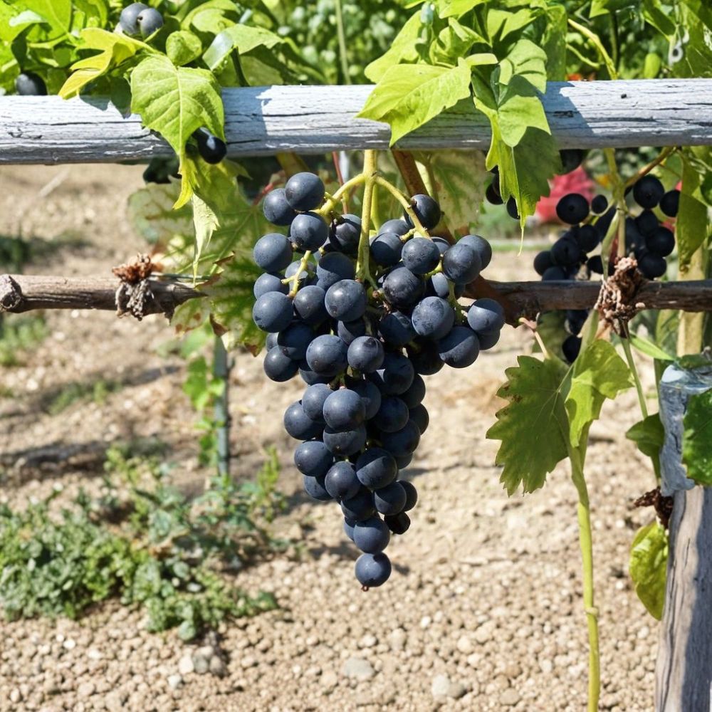 Muscat Bleu Grape Vine – Vitis vinifera Live Organic Plant | 1–2 Feet Tall | Rare Sweet Blue Table Grape | Garden & Trellis Friendly