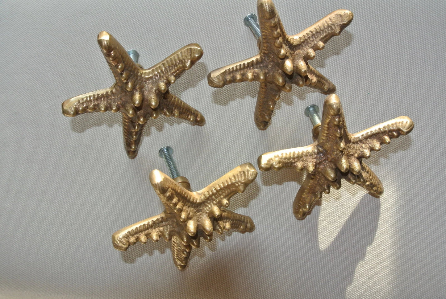 4 Pack Small Starfish Solid Brass Knobs - 70mm Premium Tropical Vintage Cabinet Hardware Set (Style B)