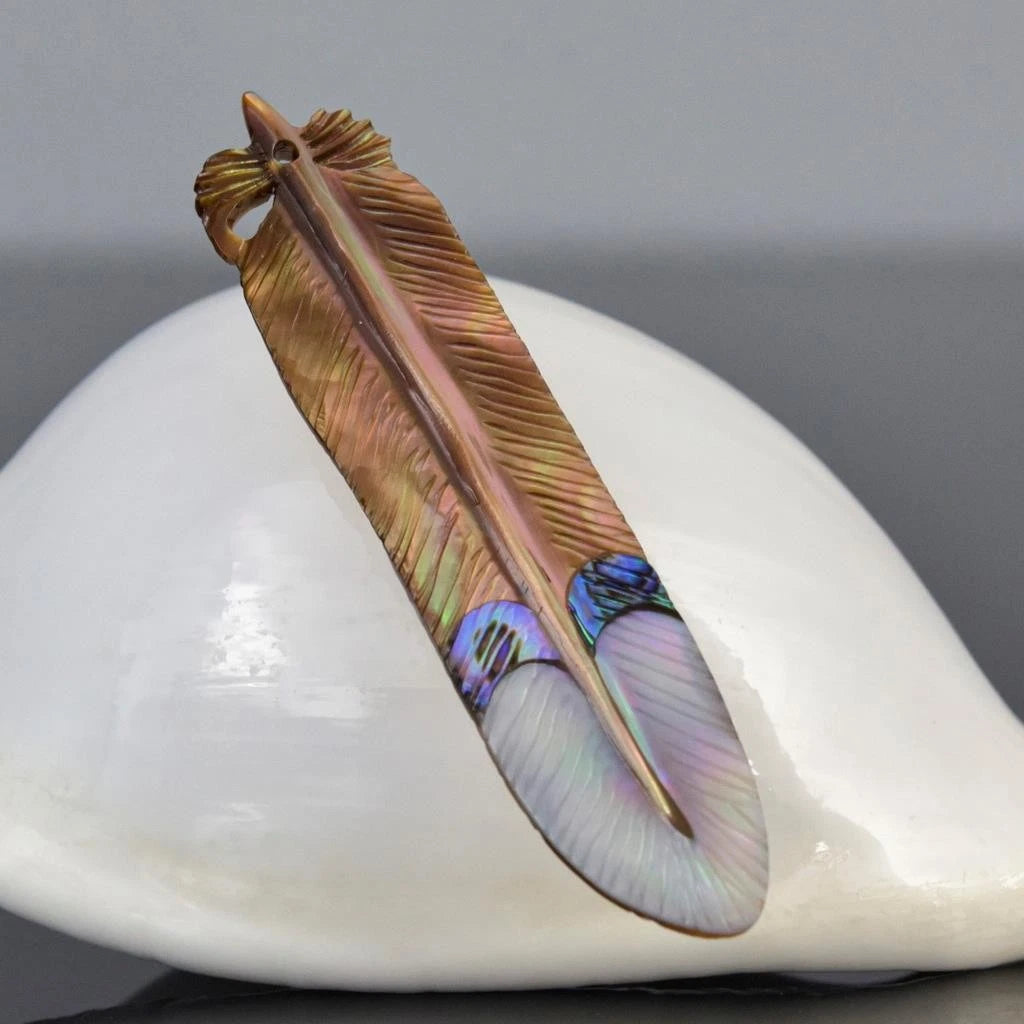 Carved Multicolor Shell Parrot Feather Charm Pendant - Premium 2.39g Jewelry Making Supply