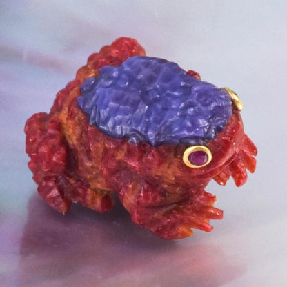 Toad Frog Bead Carved Natural Red Sponge Coral - Premium Purple Clam Shell Ruby Eyes 2.98g Component