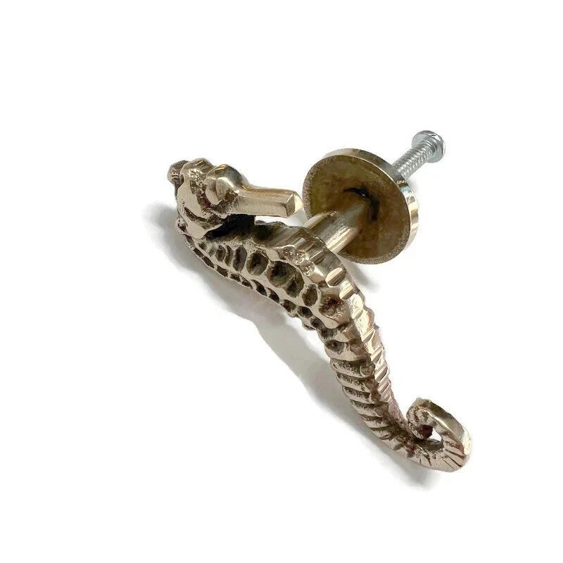 Small Solid Brass Seahorse Knobs - 3 Inch Premium Tropical Nautical Cabinet Hardware