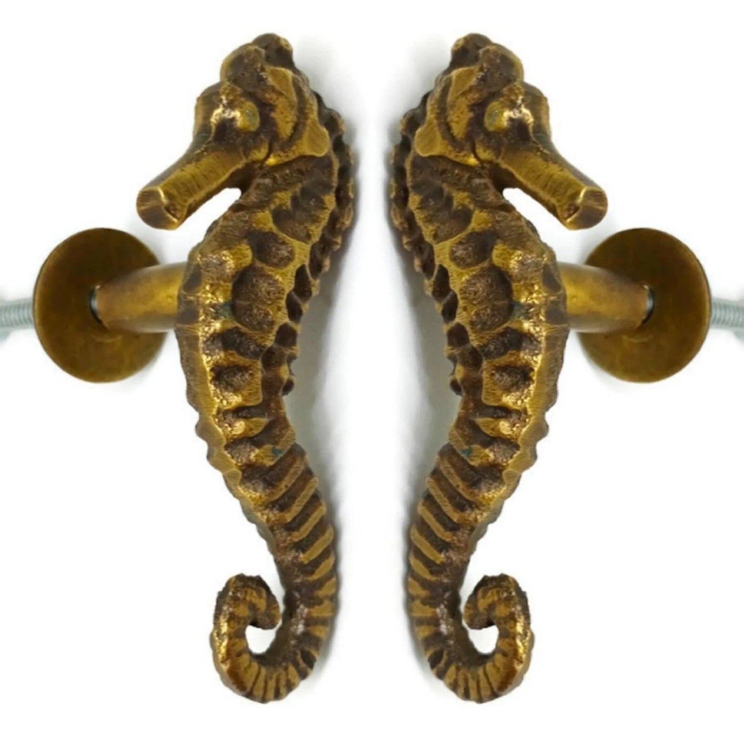 2 Pack Small Solid Brass Seahorse Knobs - 3 Inch Premium Tropical Nautical Cabinet Hardware Set