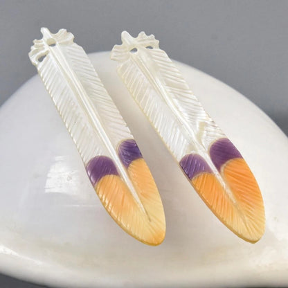 Parrot Feather Earring Pair Carved Multicolor Shell - Premium 2.49g Jewelry Making Supply Set