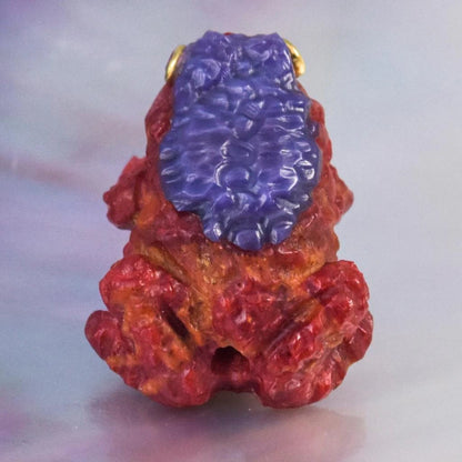 Toad Frog Bead Carved Natural Red Sponge Coral - Premium Purple Clam Shell Ruby Eyes 2.98g Component