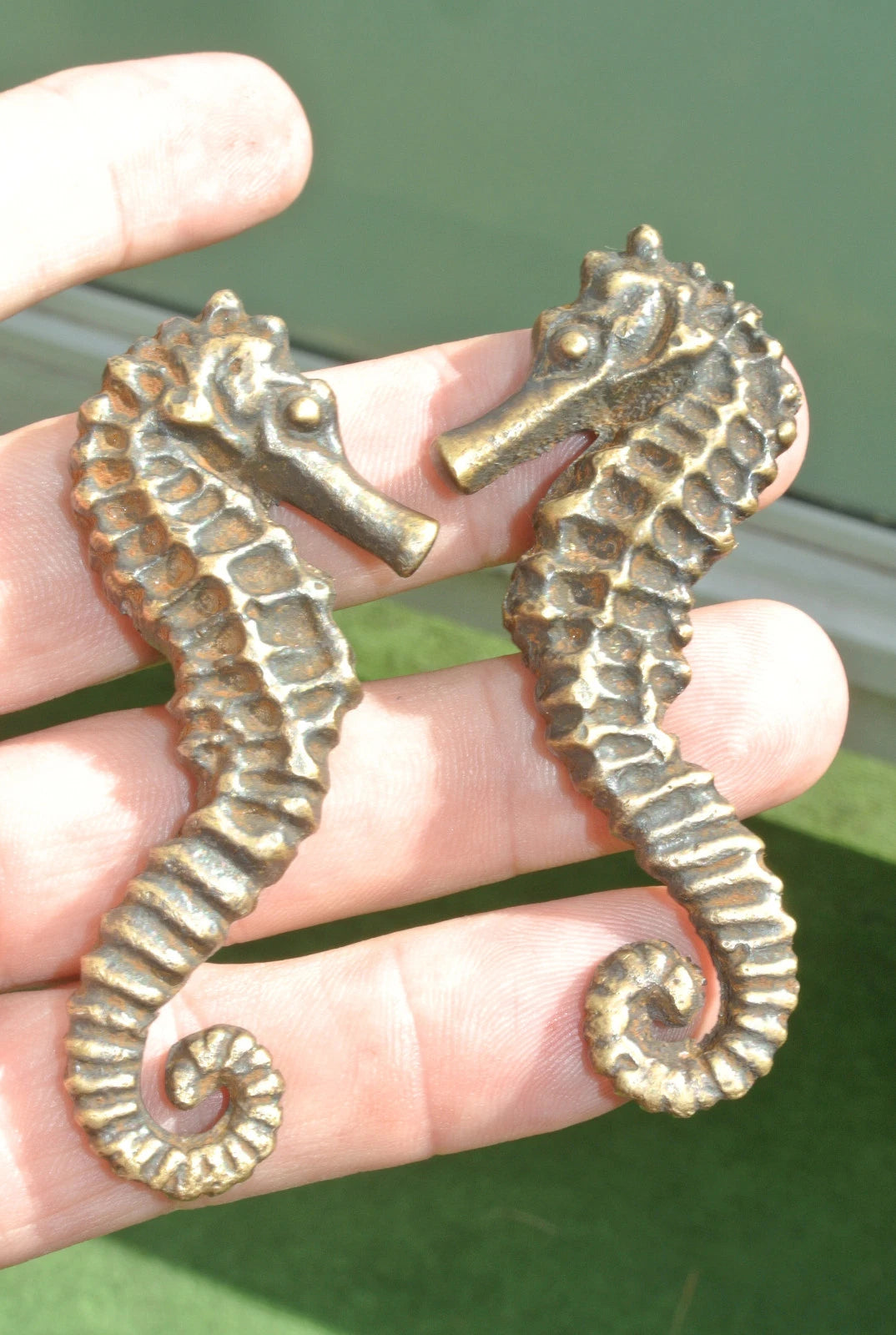 2 Pack Small Solid Brass Seahorse Knobs - 3 Inch Premium Tropical Nautical Cabinet Hardware Set