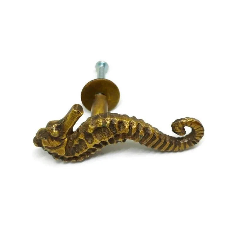 Small Solid Brass Seahorse Knobs - 3 Inch Premium Tropical Nautical Cabinet Hardware