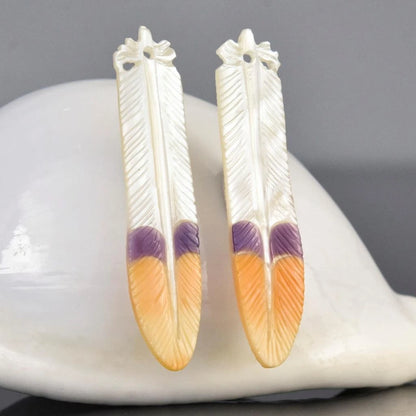 Parrot Feather Earring Pair Carved Multicolor Shell - Premium 2.49g Jewelry Making Supply Set